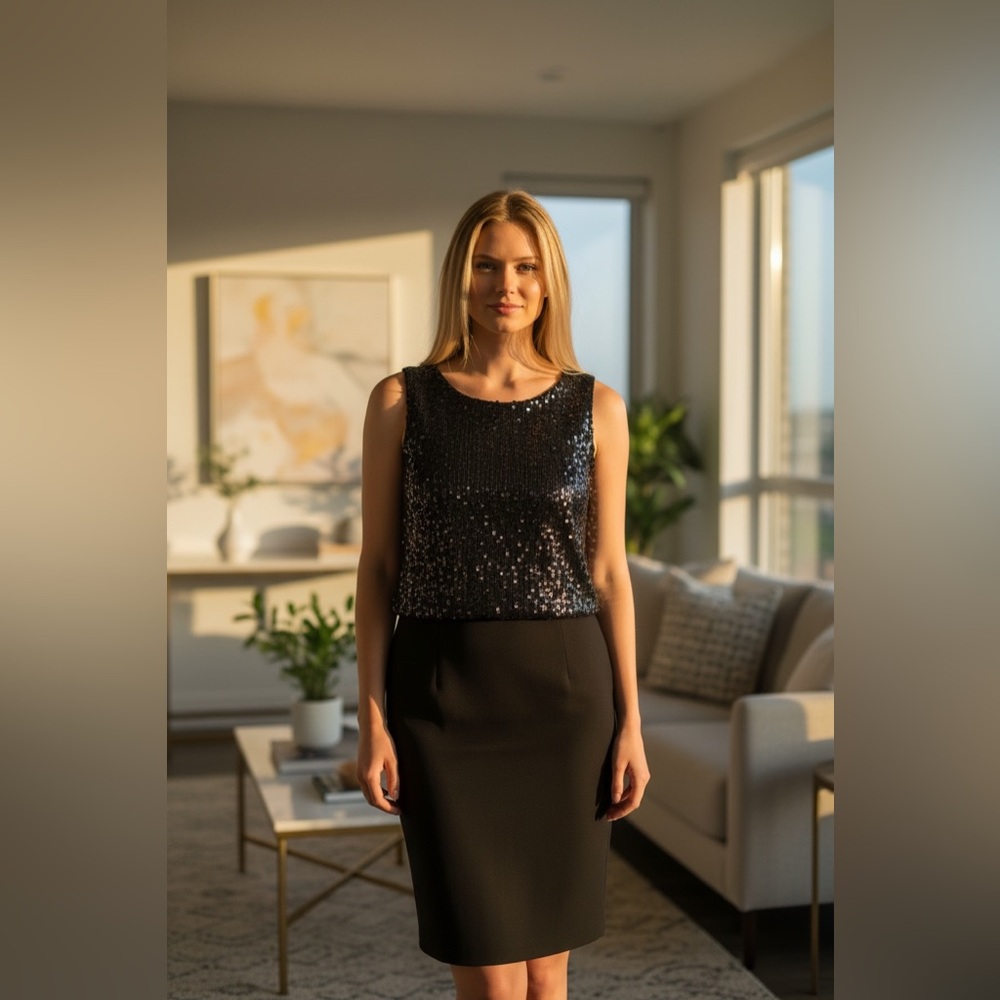 Alex Evenings Black Sequin Midi Dress